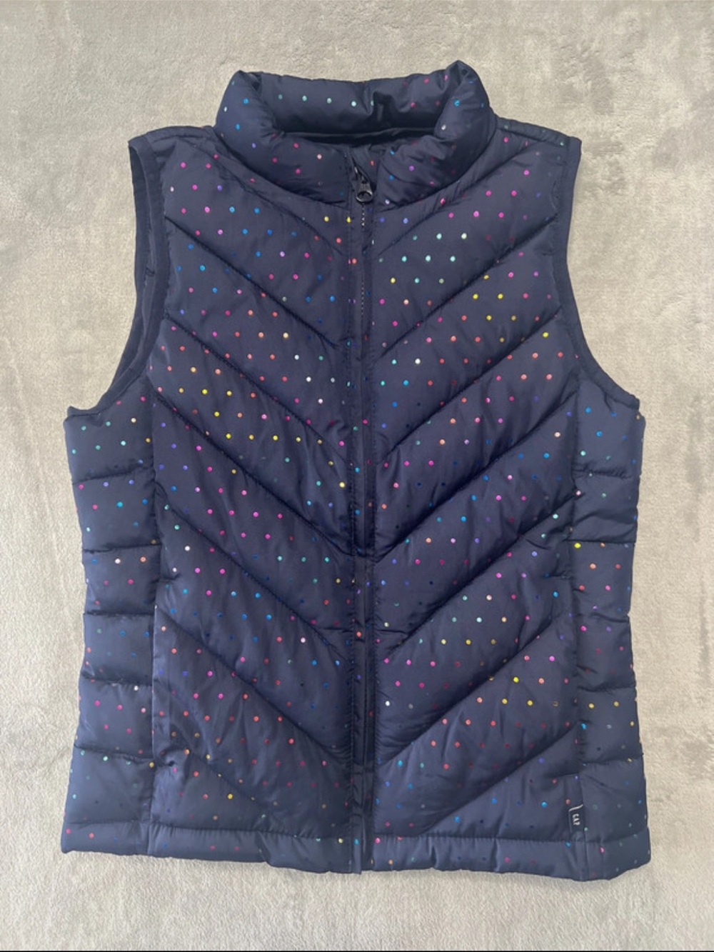 GAP Kids Navy Rainbow Polka Dot Packable Puffer Vest Large
